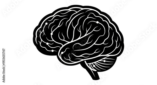 Human Brain Illustration with Neural Connections and Thought Processes.