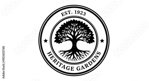 Heritage Gardens Est 1923 Tree Logo Design.