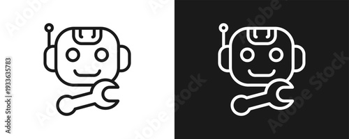 Operation Bot Icon Set Outline In White And Black Background