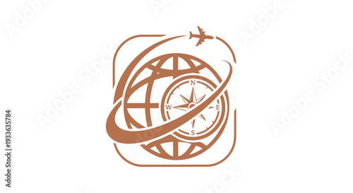 Global Travel Compass and Airplane Logo Design.