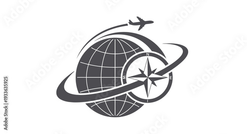Global Travel and Exploration Icon with Airplane and Compass.