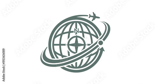 Global Travel and Transportation Icon with Airplane and Compass.