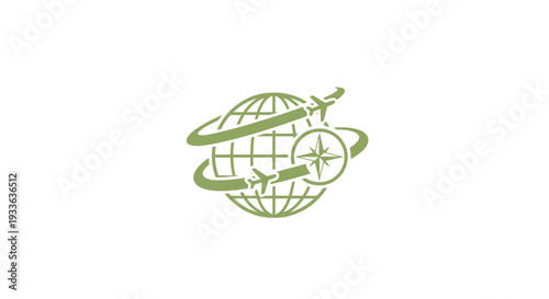 Global Travel and Exploration Icon with Airplane and Compass.