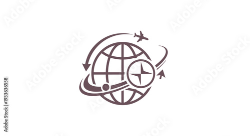 Global Travel and Transportation Icon with Airplane and Compass.