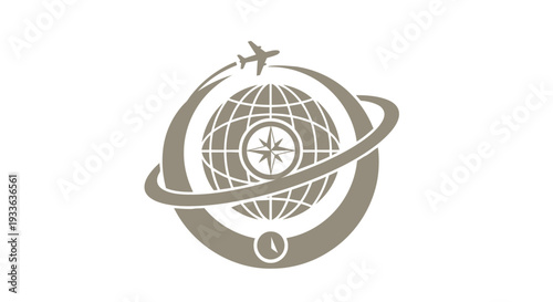 Global Travel and Exploration Icon with Airplane and Compass.