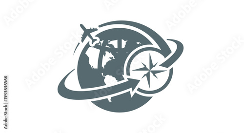 Global Travel and Exploration Icon with Airplane and Compass.