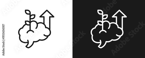 Growth Mindset Icon Set Outline In White And Black Background