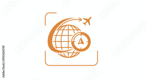 Global Travel and Transportation Icon with Airplane and Globe.