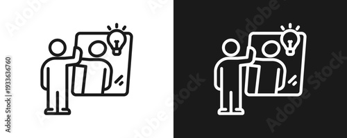 Self Reflection Icon Set Outline In White And Black Background