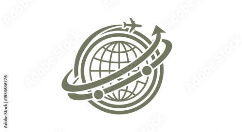Global Travel and Transportation Icon with Airplane and Globe.