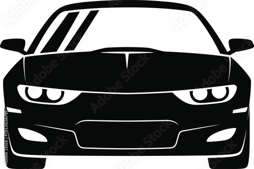 Front view sports car silhouette icon, modern luxury automobile vector illustration isolated on white background, automotive logo design concept for branding and transportation