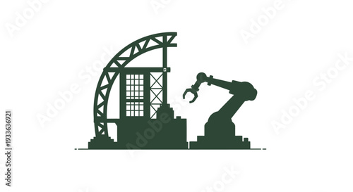 Industrial robot arm constructing a modern building structure.
