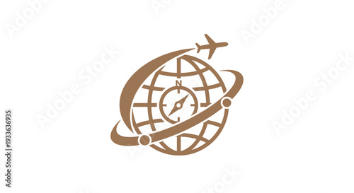 Global Travel and Exploration Icon with Airplane and Compass.
