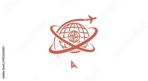 Global Travel and Transportation Icon with Airplane and Globe.