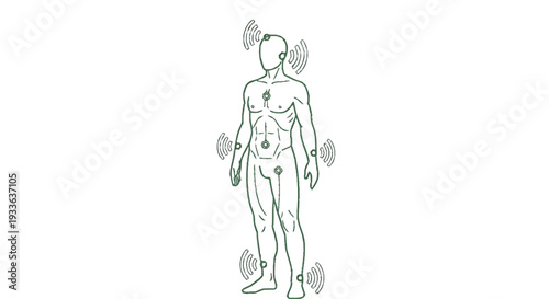 Human Body with Wireless Signals Emanating from Various Points.