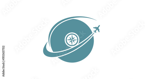 Global Travel and Exploration Icon with Compass and Airplane.
