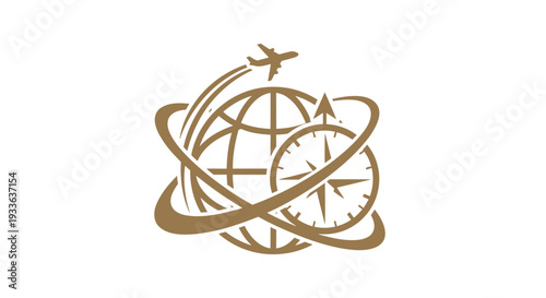 Global Travel and Navigation Emblem with Airplane and Compass.