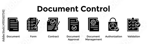 Document Control Banner Web Icon Vector Illustration Concept For Document, Form, Contract, Document Approval, Document Management, Authorization, Validation