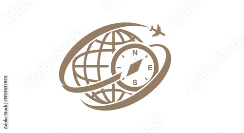 Global Travel Compass and Airplane Emblem.