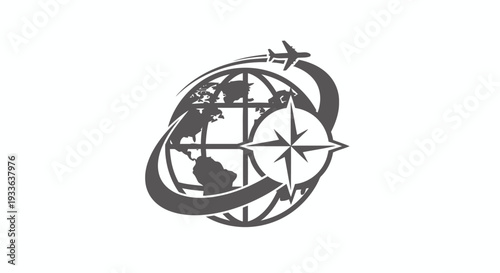 Global Travel Compass and Airplane Logo Symbol.