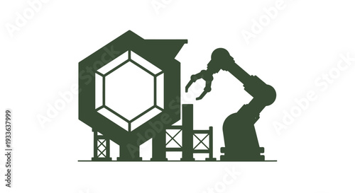 Industrial robot arm working on a large hexagonal structure.