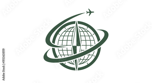 Global Travel and Transportation Logo with Airplane and Globe.