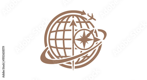 Global Travel Compass and Airplane Emblem.