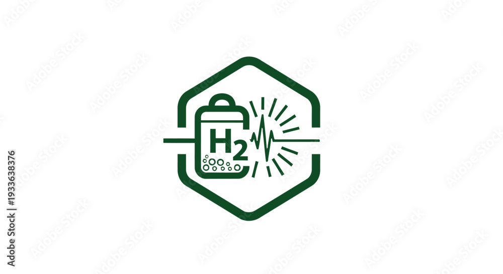 Obraz premium Hydrogen energy symbol with H2 molecule and spark.