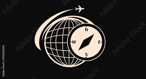Global Travel Compass and Airplane Navigation Icon.