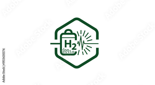 Hydrogen energy symbol with H2 molecule and spark.