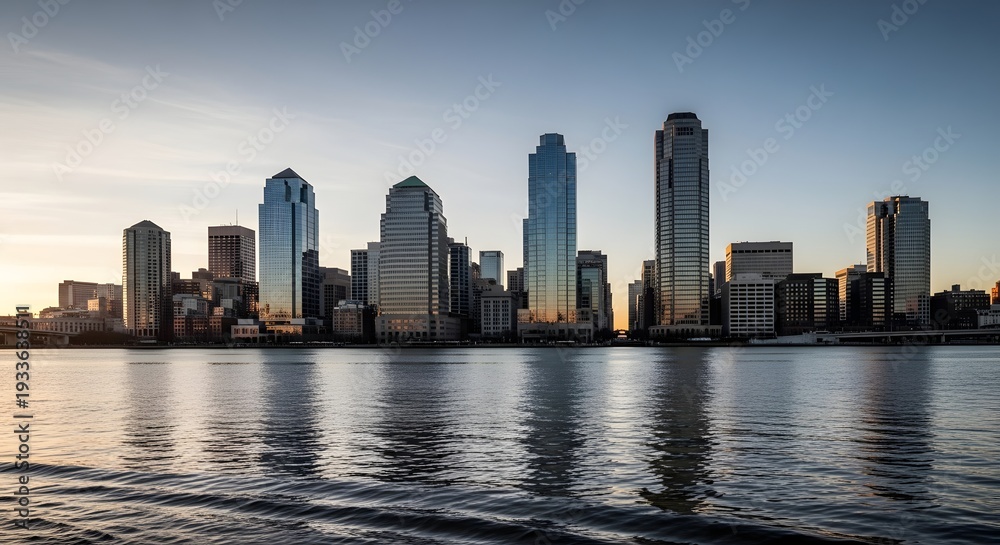 Fototapeta premium City Skyline Sunset Reflections Over Water