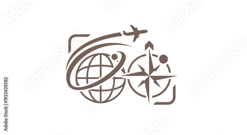 Global Travel and Exploration Logo with Airplane and Compass.