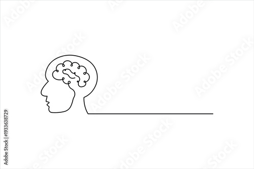 Continuous one line art drawing of brain. Human brain single line vector illustration minimalism style