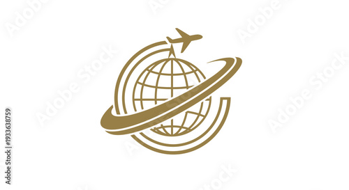 Global Travel and Transportation Logo with Airplane and Globe.