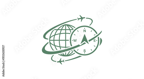 Global Travel Compass and Airplane Icon.