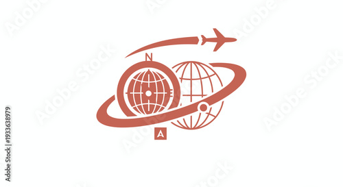 Global Travel and Transportation Logo with Airplane and Globes.