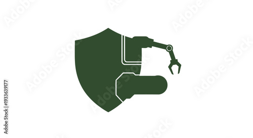 Industrial Robot Arm Protected by Shield Icon.