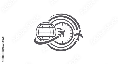 Global Travel Time Airplane Icon Represents Worldwide Journeys.