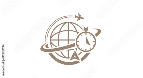 Global Travel Time Management Airplane Clock Icon.