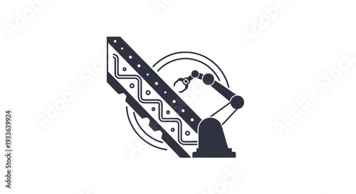 Industrial Robotic Arm with Mechanical Gripper and Conveyor Belt.