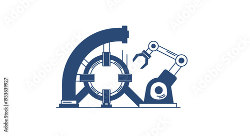 Industrial robotic arm and manufacturing machine illustration.