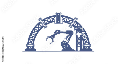 Industrial Robotic Arm within a Blue Archway Structure.