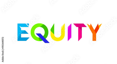 Multicolored equity text with raised hands illustration on transparent background