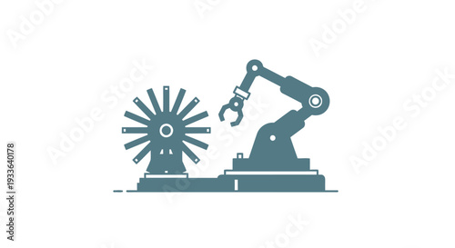 Industrial robotic arm assembling a mechanical component.