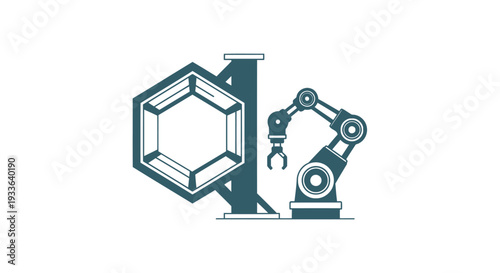 Industrial robotic arm assembling a complex geometric structure.