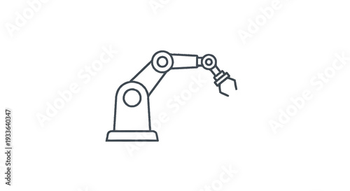 Industrial Robotic Arm Line Art Icon.