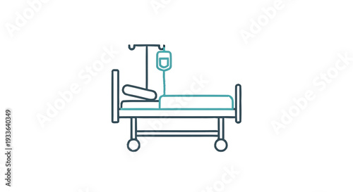 Hospital Bed with IV Drip Stand and Fluid Bag Icon.
