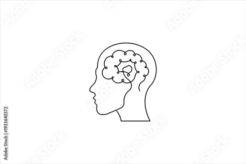 Continuous one line art drawing of brain. Human brain single line vector illustration minimalism style