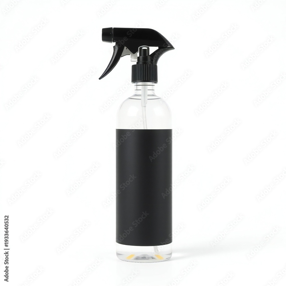 Fototapeta premium A clear plastic spray bottle with a black trigger and black liquid inside