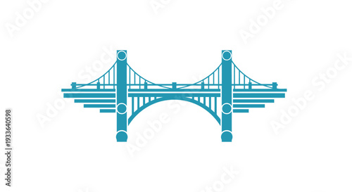 Iconic Blue Suspension Bridge Structure with Arched Supports.